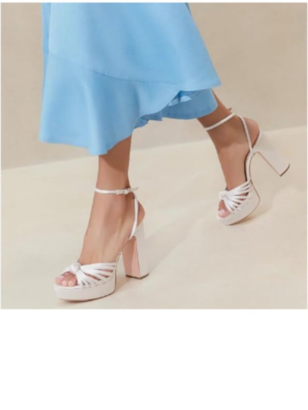 Pazzion White Platform Open Toe Ankle Strap Buckled Knots Chunky Heels Sandals